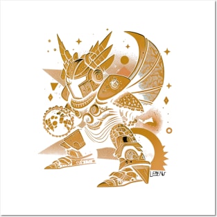 white light metal dragon knight ecopop in gold pattern suit Posters and Art